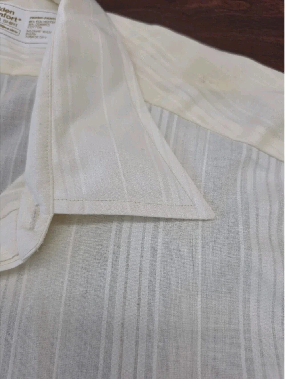 Vintage Sears Golden Comfort Men 17x34 Cream Stripe Long Sleeve Dress Shirt L